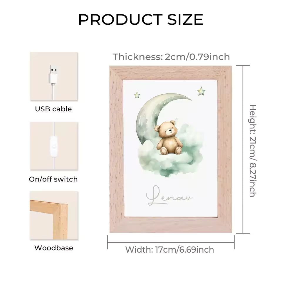 Cadre LED personnalisé Lune et Ours